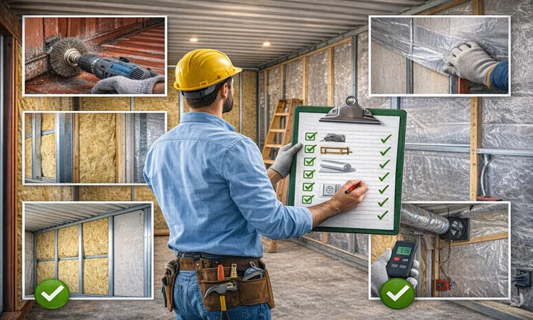 عايق کاری کانتینر: مقايسه PU و پشم سنگ و XPS + راهکار جلوگيری از تعريق و کپک 5 چک لیست اجرا و کنترل کیفیت (قبل از بستن دیوارپوش) | پیمان کانتین