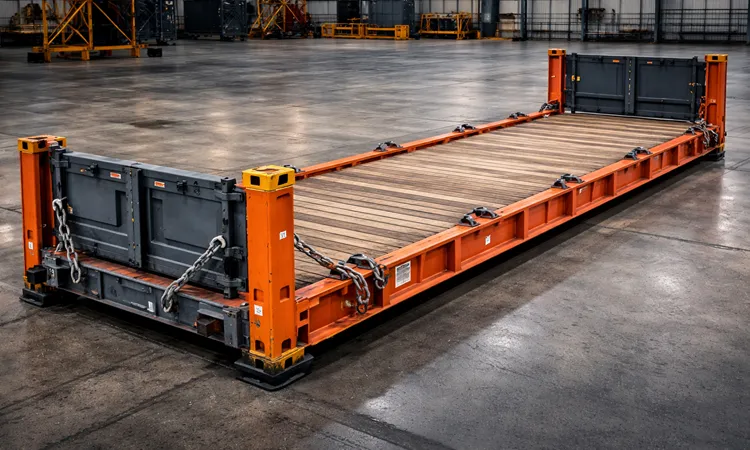 کانتینر Flat Rack چيست؟ راهنمای انتخاب، مهاربندی و حمل بارهای فوق سنگين و عريض 2 ساختار فلت راک و اجزايی که روی ايمنی اثر می گذارد | پیمان کانتین