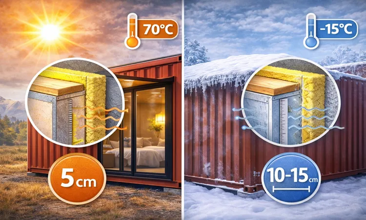 عايق کاری کانتینر: مقايسه PU و پشم سنگ و XPS + راهکار جلوگيری از تعريق و کپک 3 ضخامت عايق و لایه بندی درست | پیمان کانتین