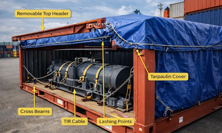 کانتینر Open Top چيست؟ راهنمای انتخاب و بارگيری مرحله ای برای بارهای بلند و سنگين 2 ساختار و اجزای Open Top که بايد بشناسيد | پیمان کانتین