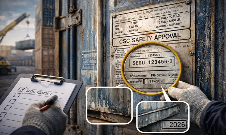 کارشناسی کانتینر دست دوم قبل از خريد + چک ليست مرحله ای برای تشخيص کانتینر سالم 4 مرحله 5 پلاک ها و شناسه ها (CSC و شماره کانتینر) | پیمان کانتین