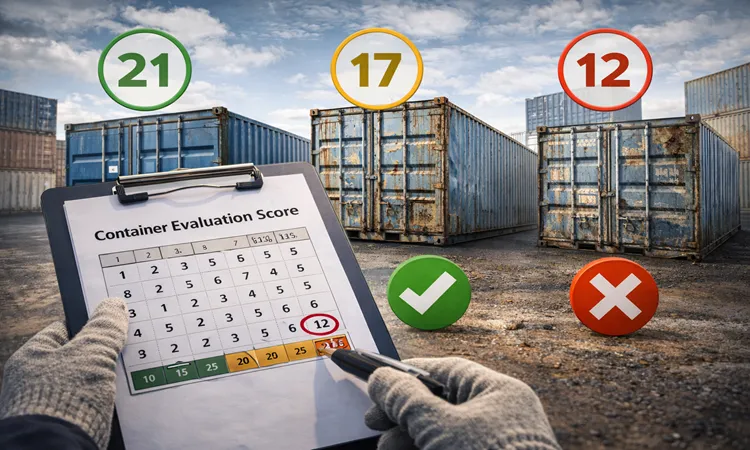 کارشناسی کانتینر دست دوم قبل از خريد + چک ليست مرحله ای برای تشخيص کانتینر سالم 5 حد آستانه: چه امتيازی برای خريد منطقی است و چه امتيازی نه | پیمان کانتین