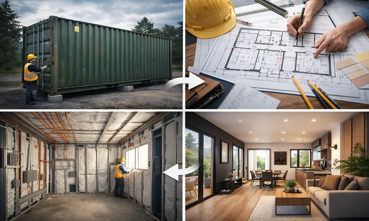 تبدیل کانتینر به خانه مسکونی استاندارد + راهنمای کامل طراحی و اجرا 2 مراحل اصولی تبدیل کانتینر به خانه مسکونی | پیمان کانتین
