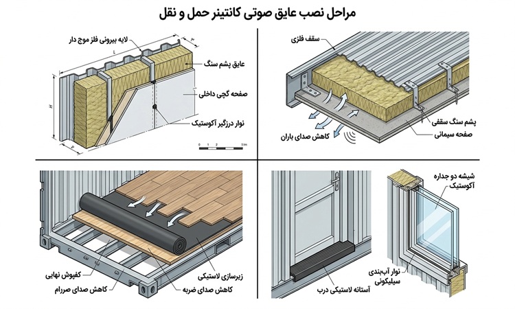 راهنمای جامع عایق بندی صوتی کانکس و ایجاد آرامش در سازه های پیش ساخته 3 روش های اجرای عایق بندی صوتی کانکس | پیمان کانتین